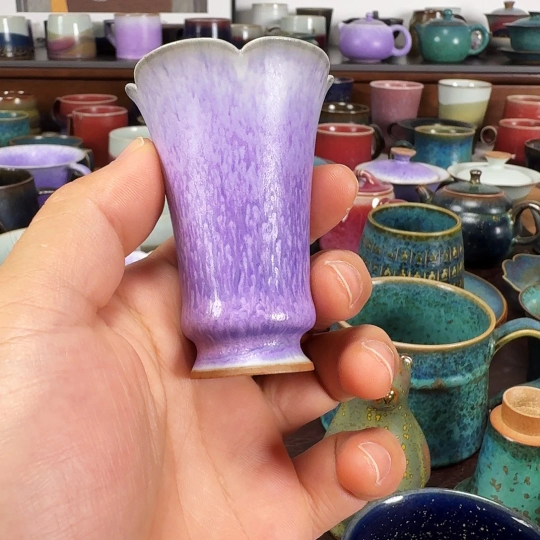 紫光釉花口高足杯