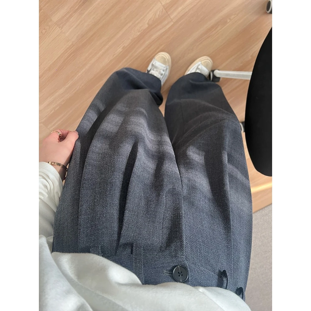 巨好搭！真心舒服！深灰色高腰垂感西装裤女2025秋季松弛感阔腿裤子