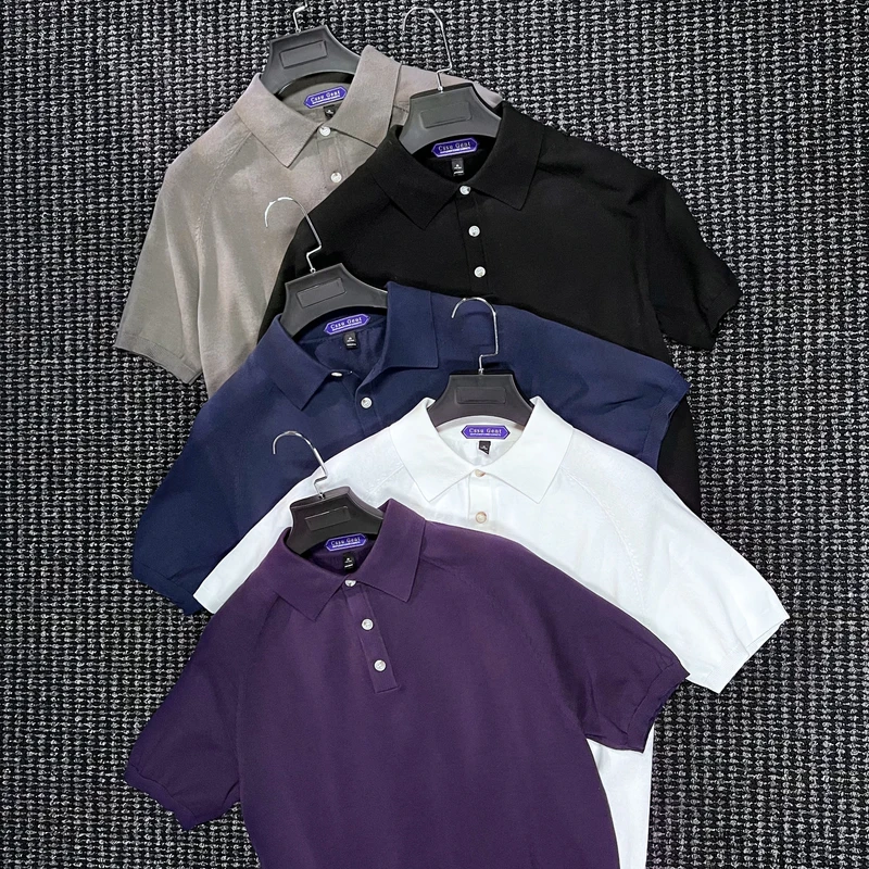 CssuGent那不勒斯皇后夏季16针插肩袖针织polo衫男绅士老钱短袖T