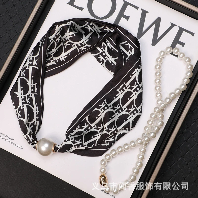 合金项链 洋气珠珠磁吸扣项链小丝巾女春夏秋季薄款装饰女士法式