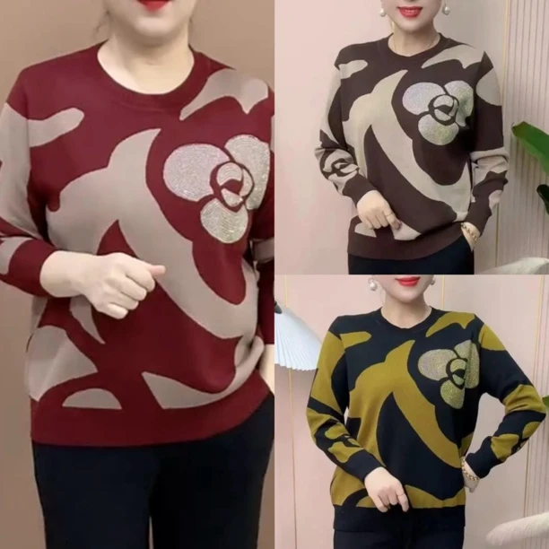 中老年女装套头圆领加厚女装毛衣休闲针织衫网红时尚宽松