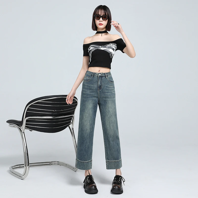 2025秋装九分直筒牛仔早春年新款高腰显瘦小个子窄版法棍裤子牛仔