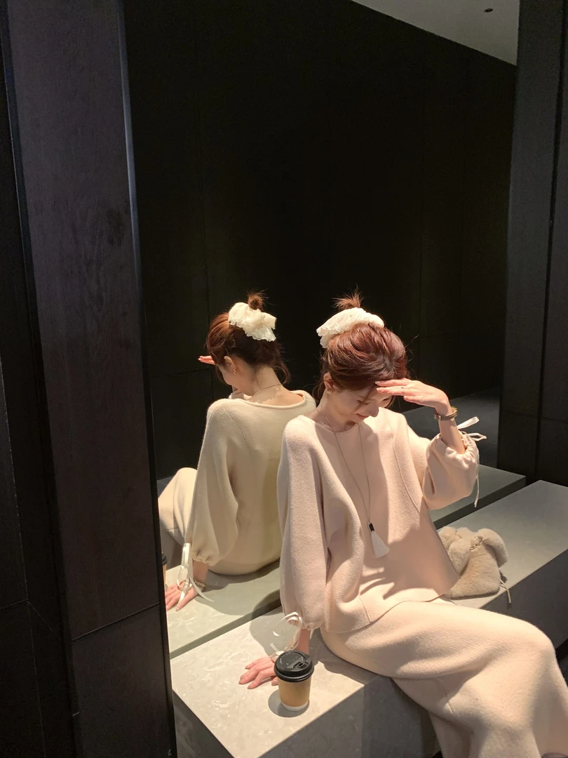 【芝士Cheese】白梨漫  慵懒韩式时尚老钱上衣+半裙两件套