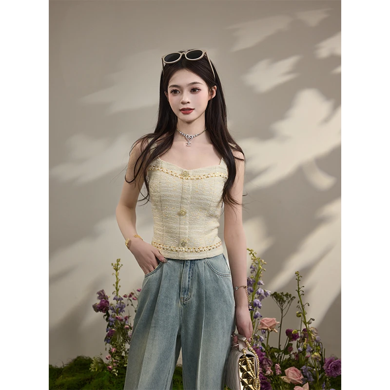 吞吞春夏季【山茶香】温婉可人 金丝贵气感外穿小香吊带带胸垫女