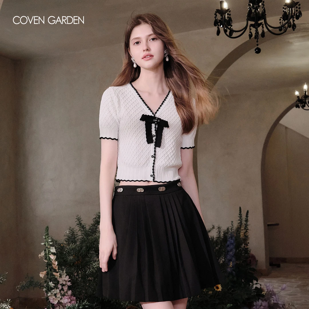 哥文花园 夏季蝴蝶结白色针织开衫外套女CTA2045310