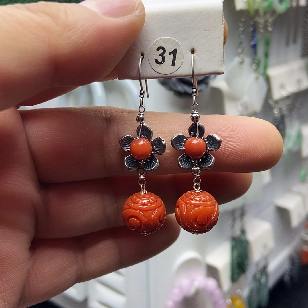 翡翠银S925镶嵌耳饰品质珠宝