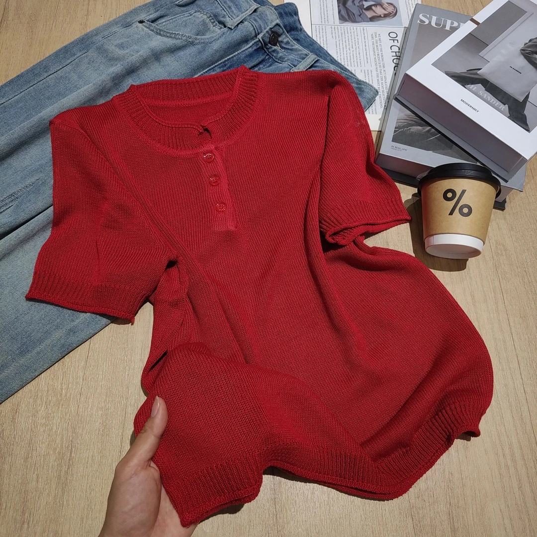 小清瓜女装严选这个夏天一起穿度假风休闲时尚短袖针织衫DM1126-1