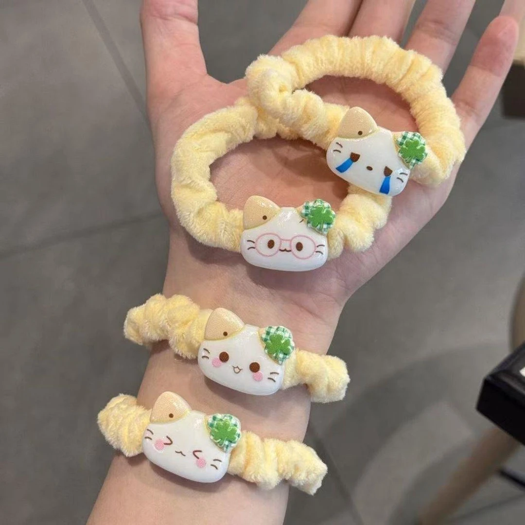 甜美蕾丝花边四叶草表情猫咪发圈少女马尾小肠圈高颜值可爱发绳