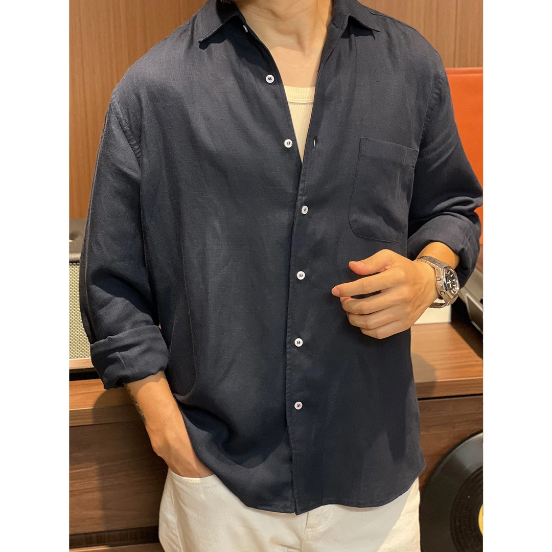 MKLR•盟珂利尔 新款L.P雨露亚麻老钱风长袖衬衫休闲舒适百搭男