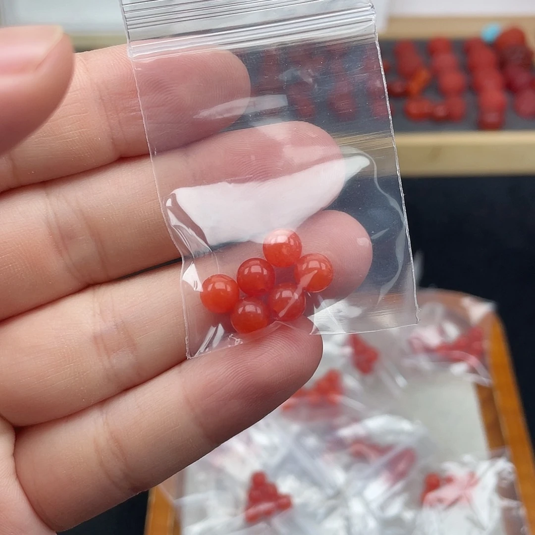 未镶嵌10号保山锦红亮光卡6圆珠六颗一组南红玛瑙