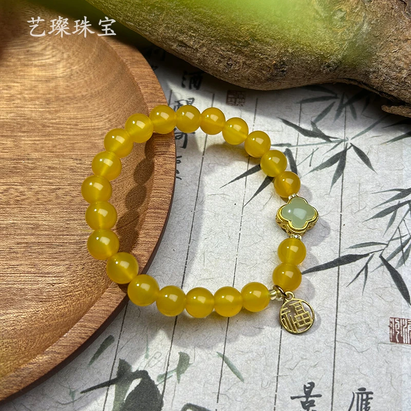 天然黄玛瑙配四叶草福牌女士手串多样性发