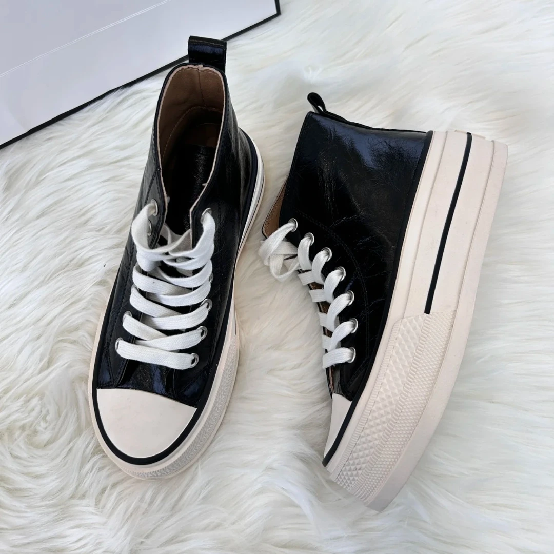 【DD专属】【七孔马皮单里】2024新款马皮真皮休闲松糕鞋增高高帮女鞋