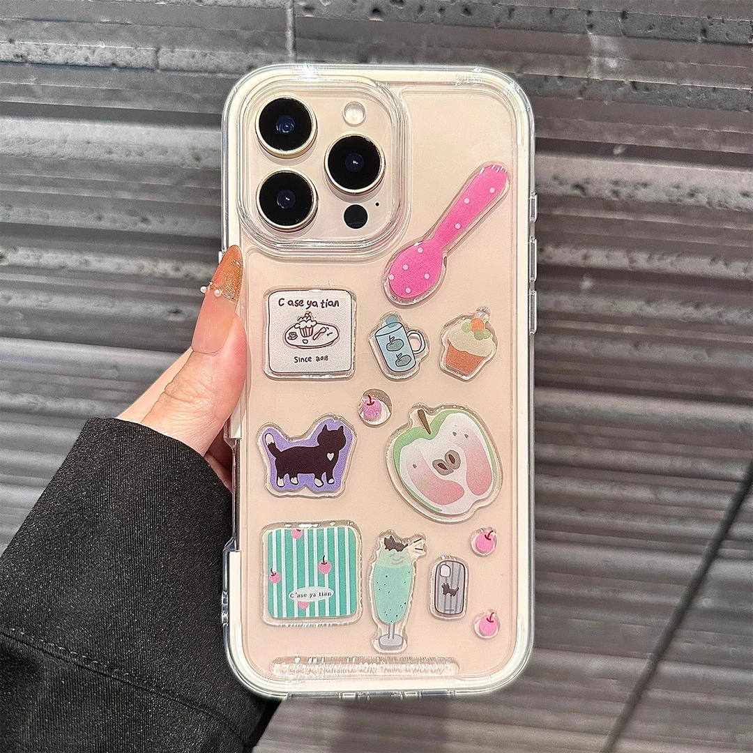 DIY卡通苹果猫咪贴纸适用苹果16promax手机壳透明iphone117promax