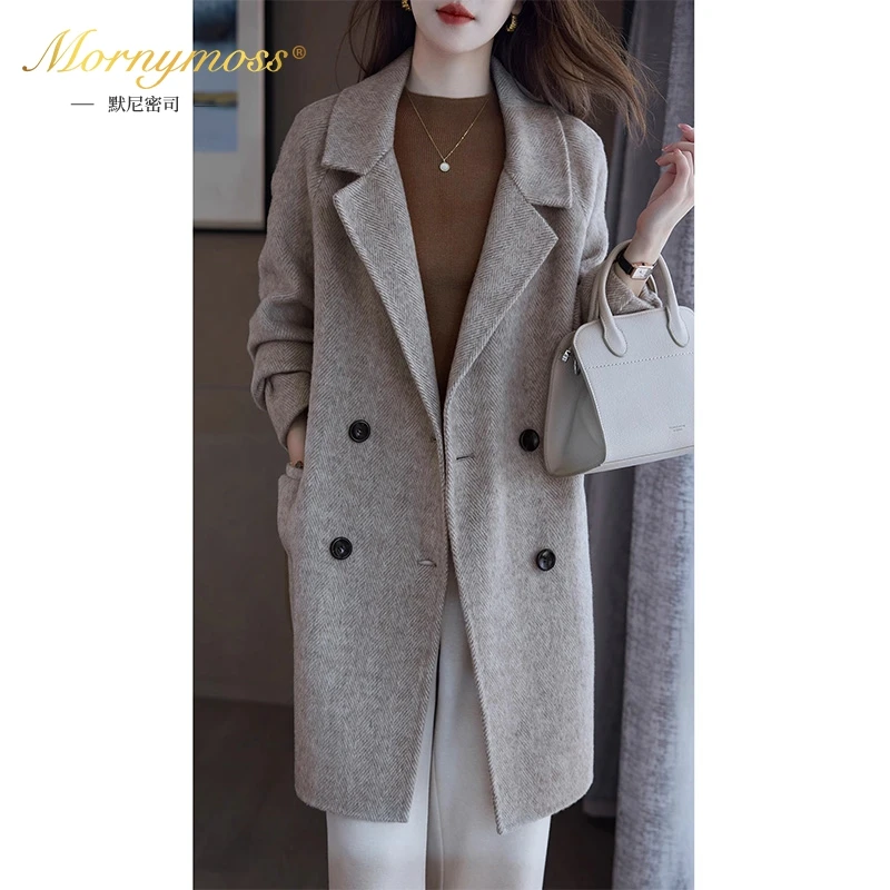 默尼密司品牌双面大衣女2025秋冬季新款宽松显瘦中长款毛呢外套