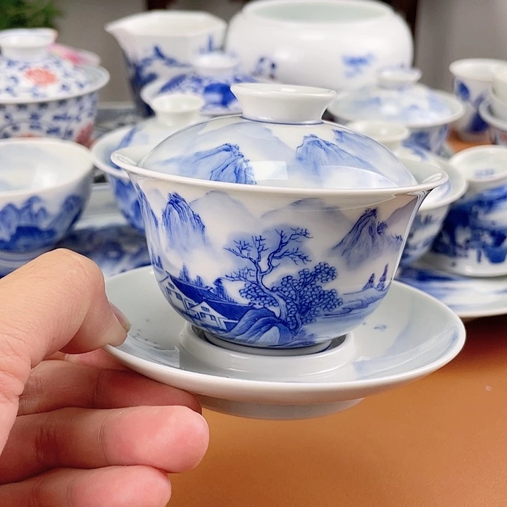 山水盖碗景德镇陶瓷
