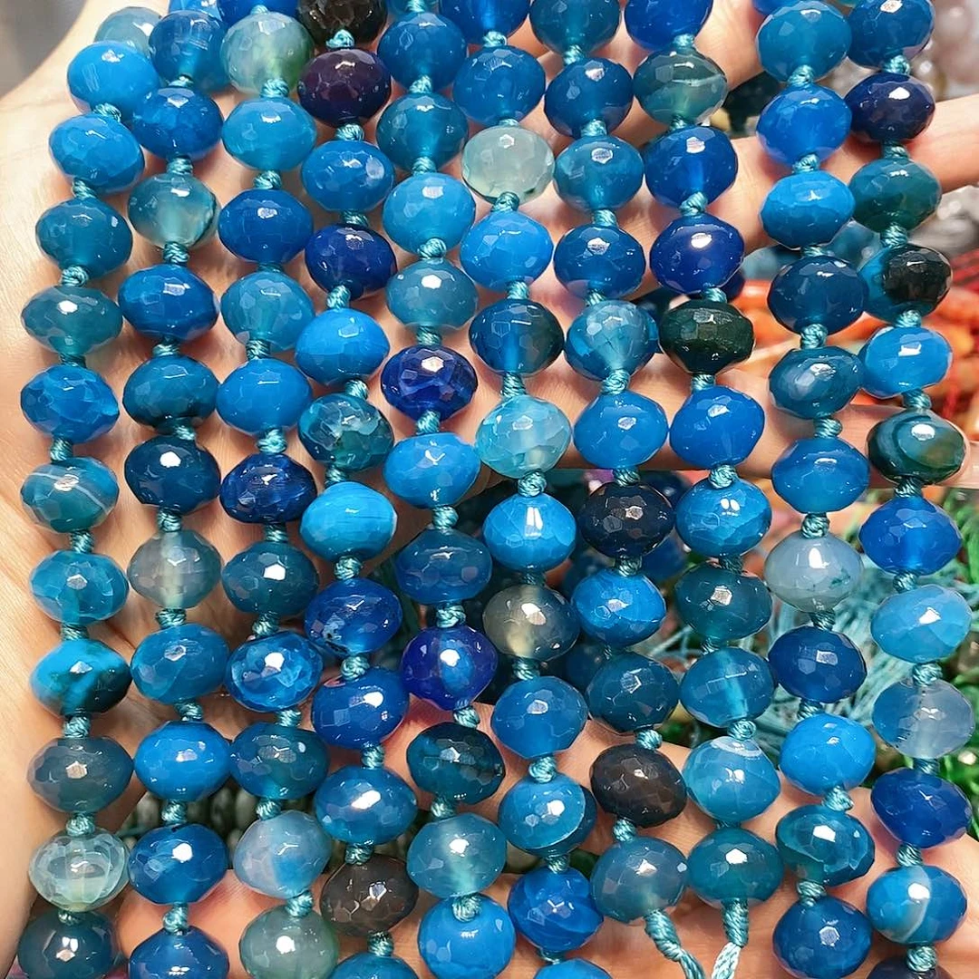玛瑙/玉髓散珠天然蓝玛瑙14mm飞碟车轮一条