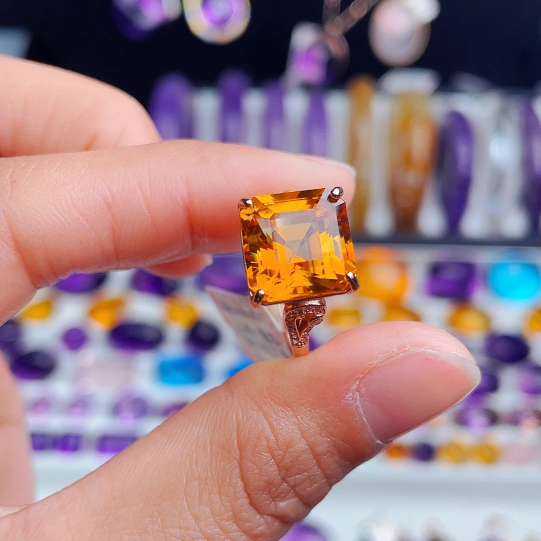 银S925镶嵌戒指黄晶天然保真