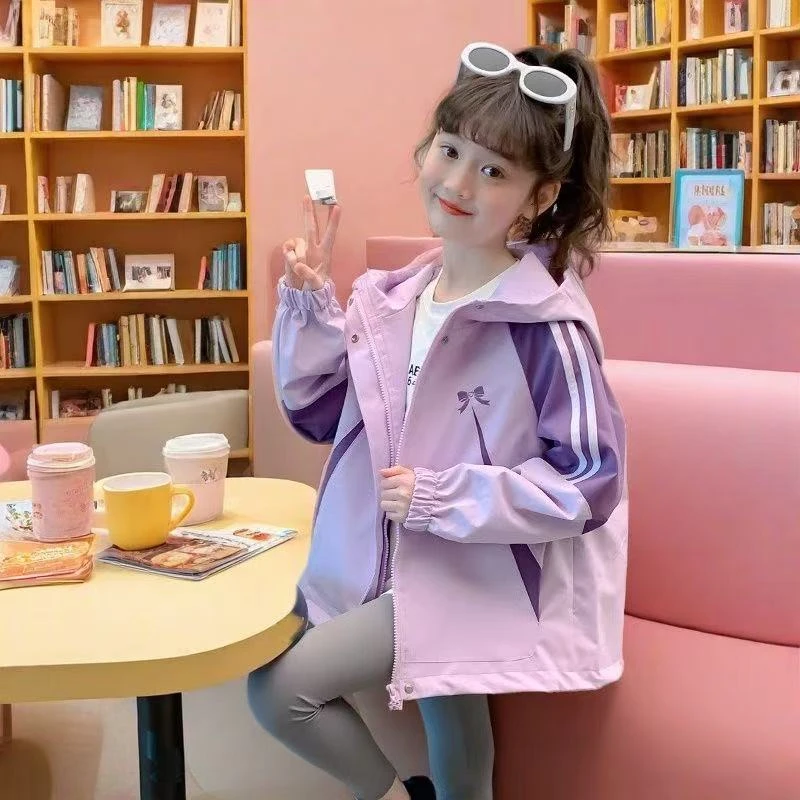 女童春装冲锋衣外套儿童装2025新款洋气时髦大童连帽女孩春秋上衣