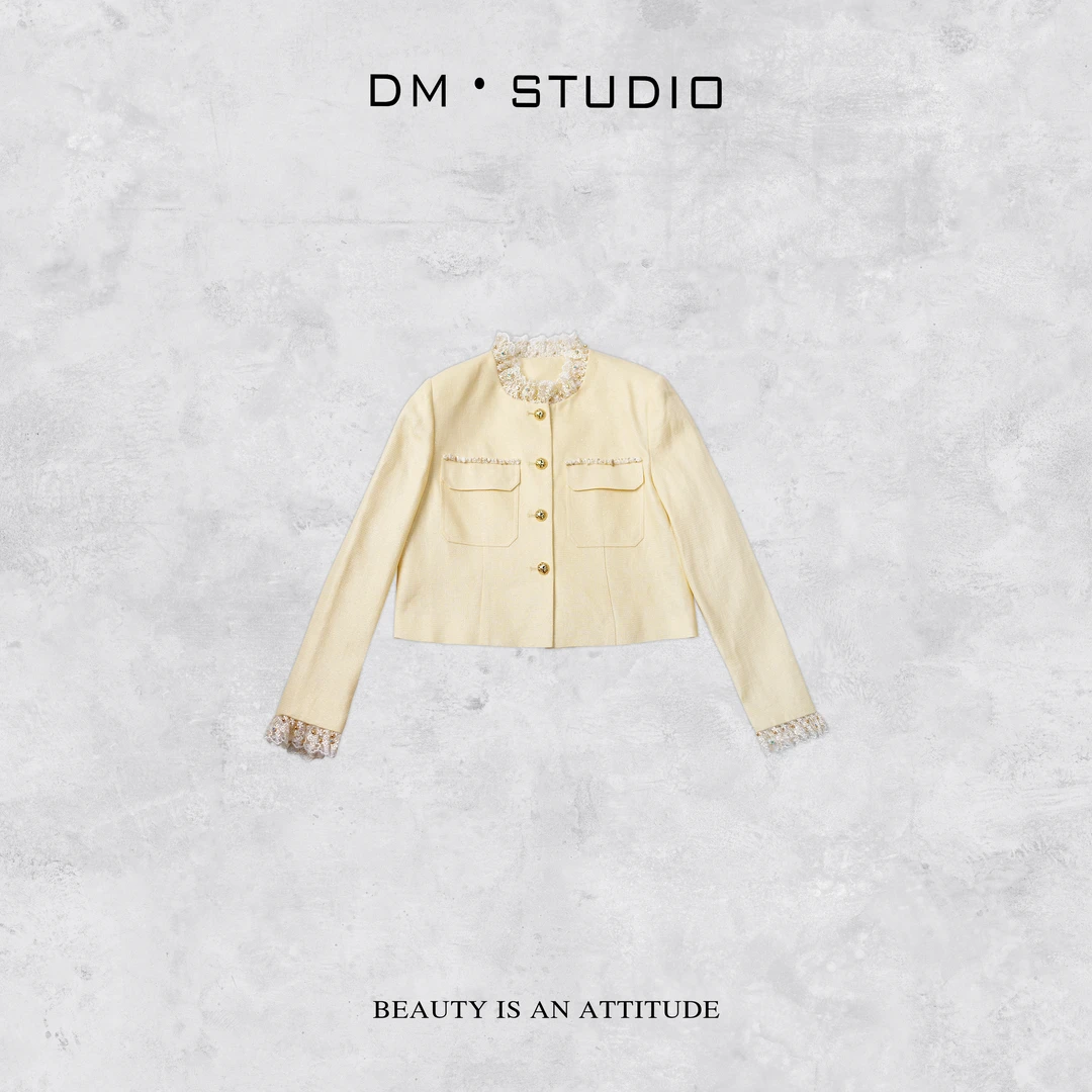 -DM•STUDIO/高级感小香风串珠木耳领排扣长袖外套（25SSW927）
