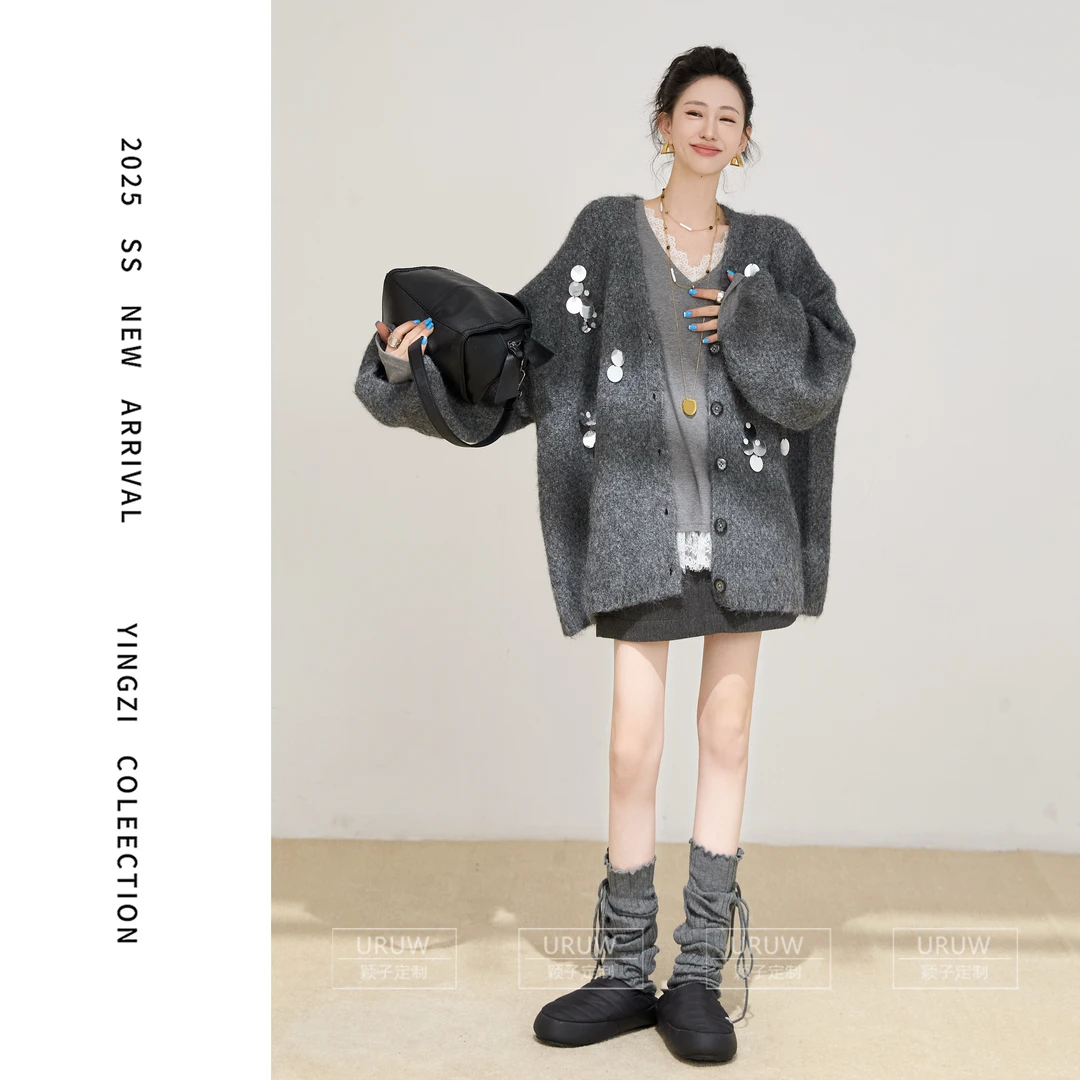 颖子定制【月河星沙】秋冬时尚温柔针织开衫上衣韩系休闲针织衫6740