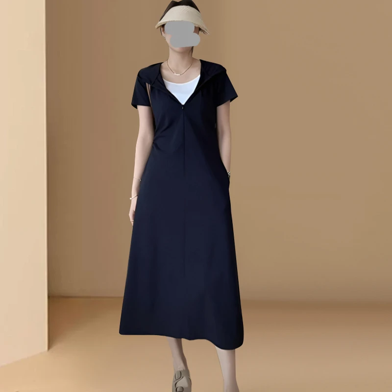 2025夏季邻家女孩假两件时尚气质减龄收腰显瘦连衣裙女新款长裙子