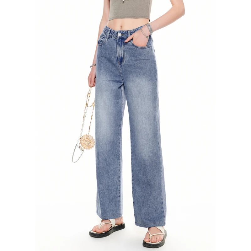 MISSCOCOON夏新拼色直筒牛仔裤0130