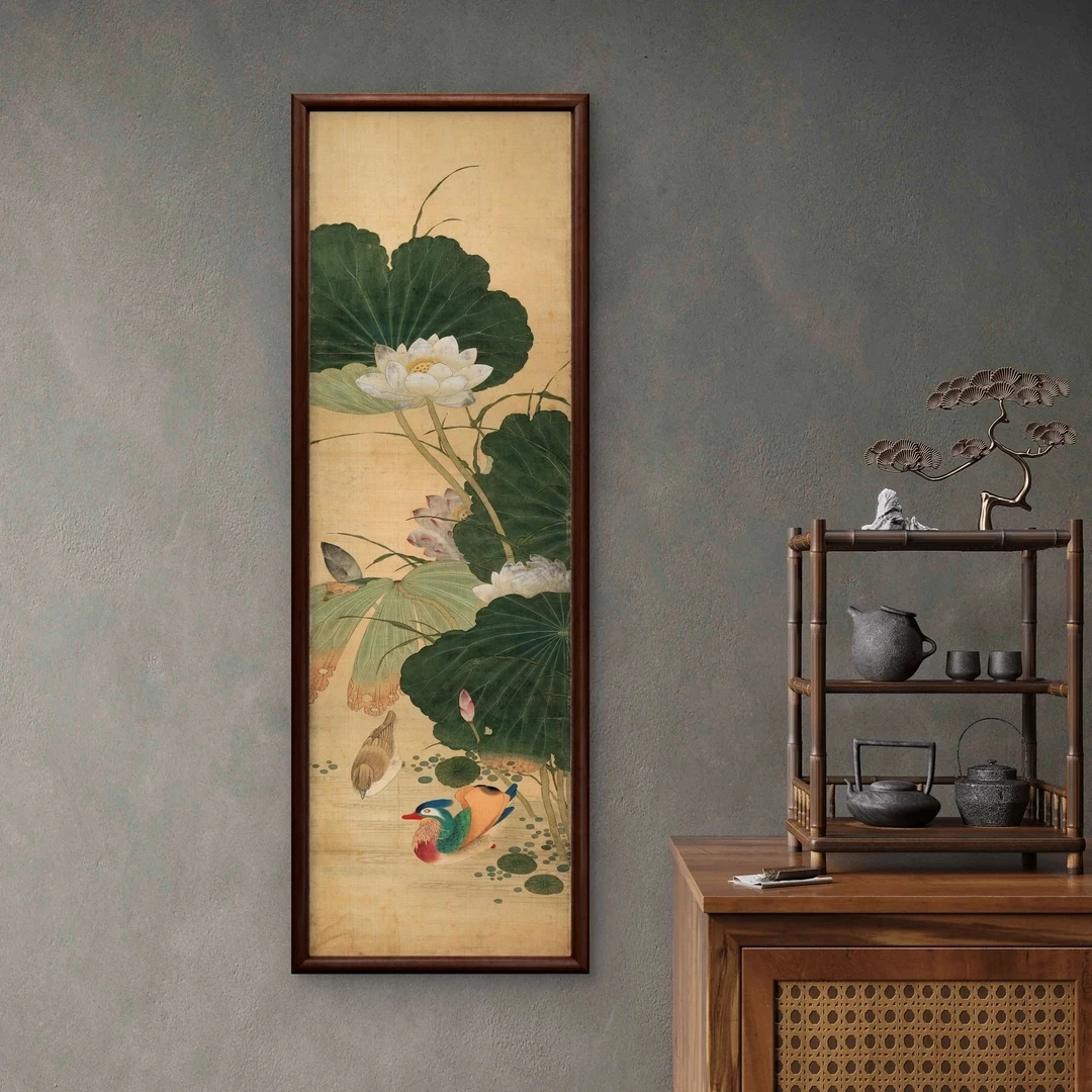 070-40*120花鸟复古中式装饰画实木玄关书房茶室客厅挂画
