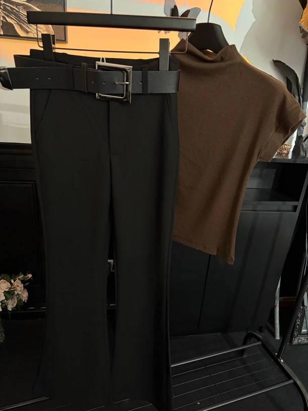 夏季新款中腰垂感显瘦微喇直筒女裤