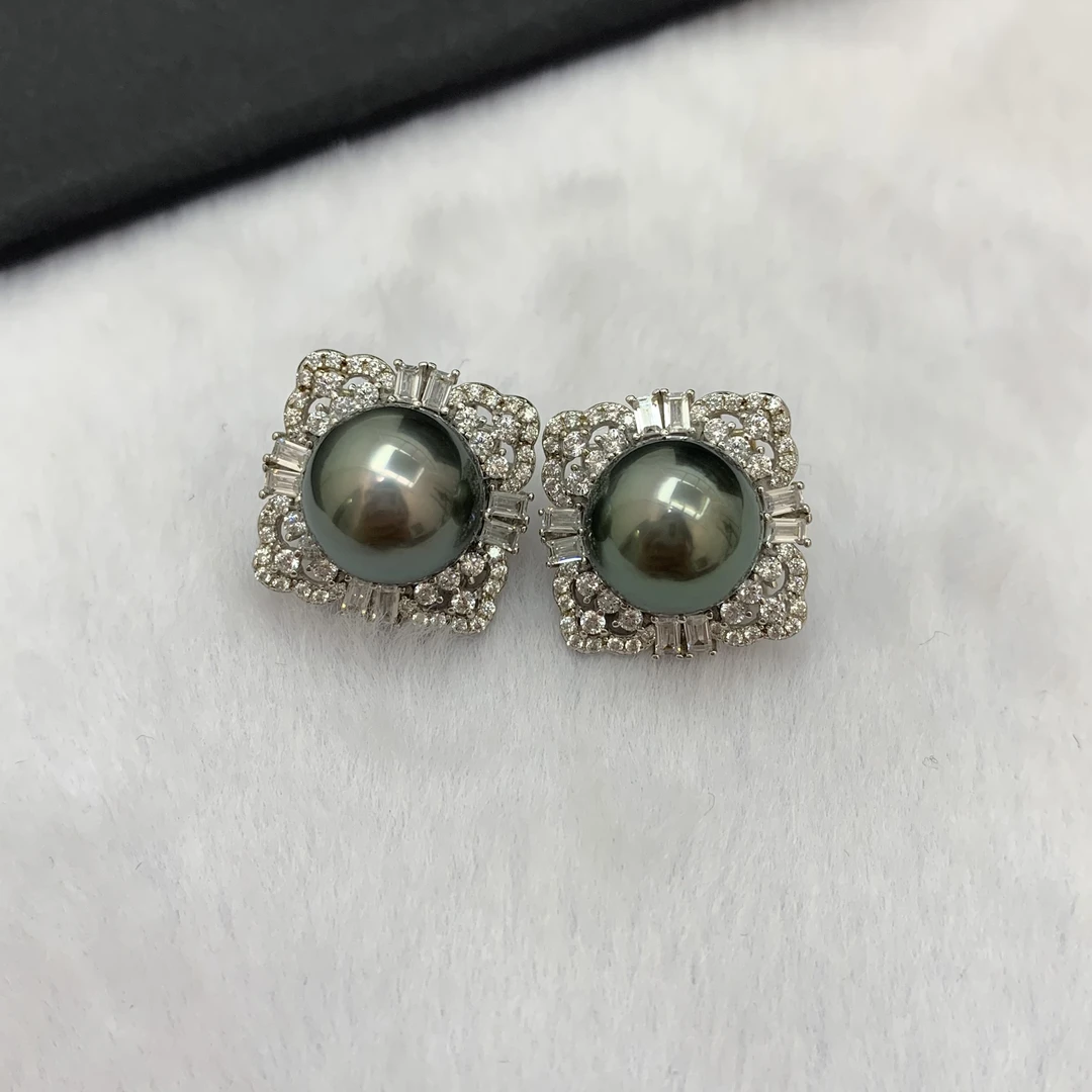 天然海水珍珠 大溪地珍珠耳钉 10-11mm s925银珍珠耳钉