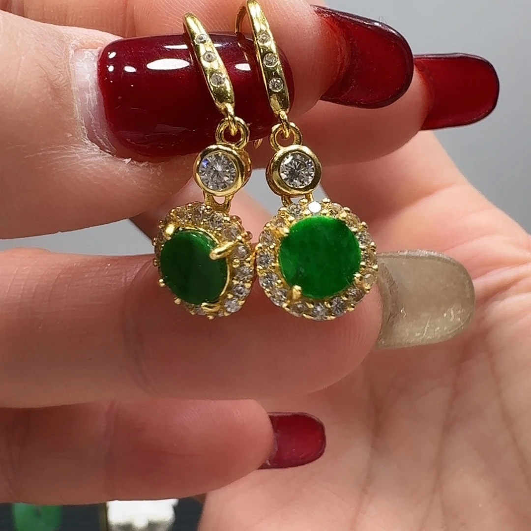 翡翠耳饰银S925镶嵌耳环