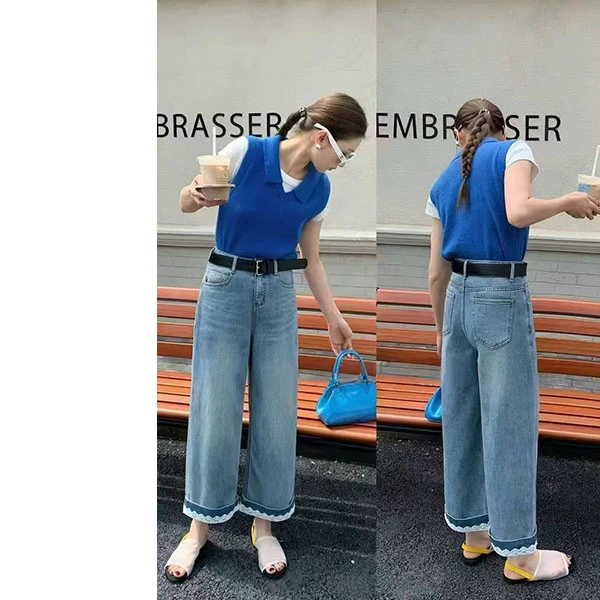 【小个子】夏季牛仔阔腿高腰百搭宽松韩版A3368