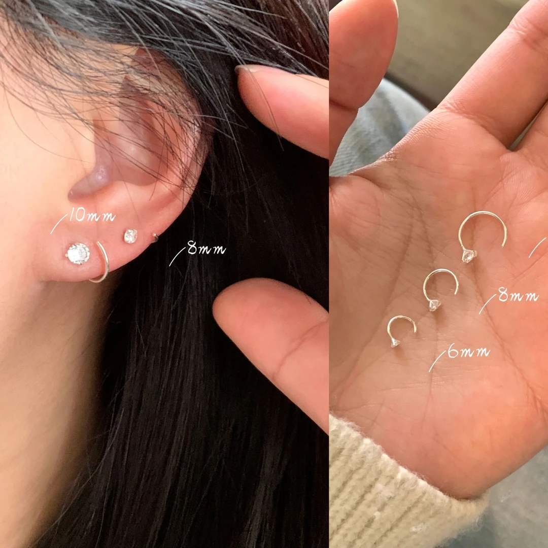 925银合成锆石耳饰 S925纯银锆石耳钉养耳洞无感耳骨环免摘耳圈