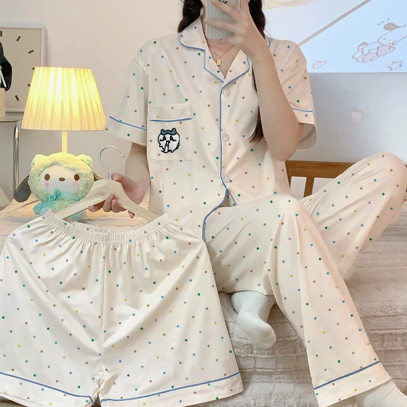 睡衣女款爆款2025新款舒适牛奶丝三件套女夏季家居服女睡衣套装