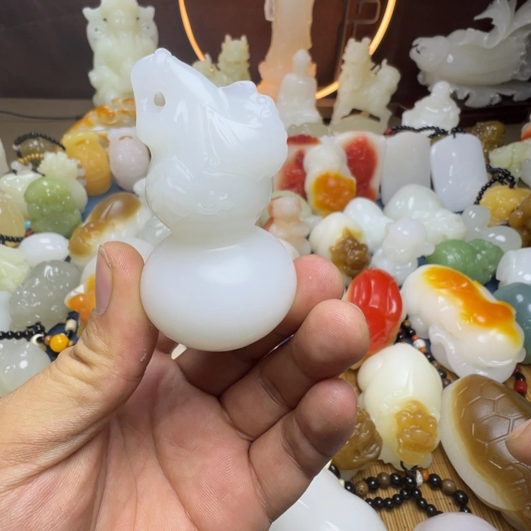 石材卧*手工雕刻葫芦手把