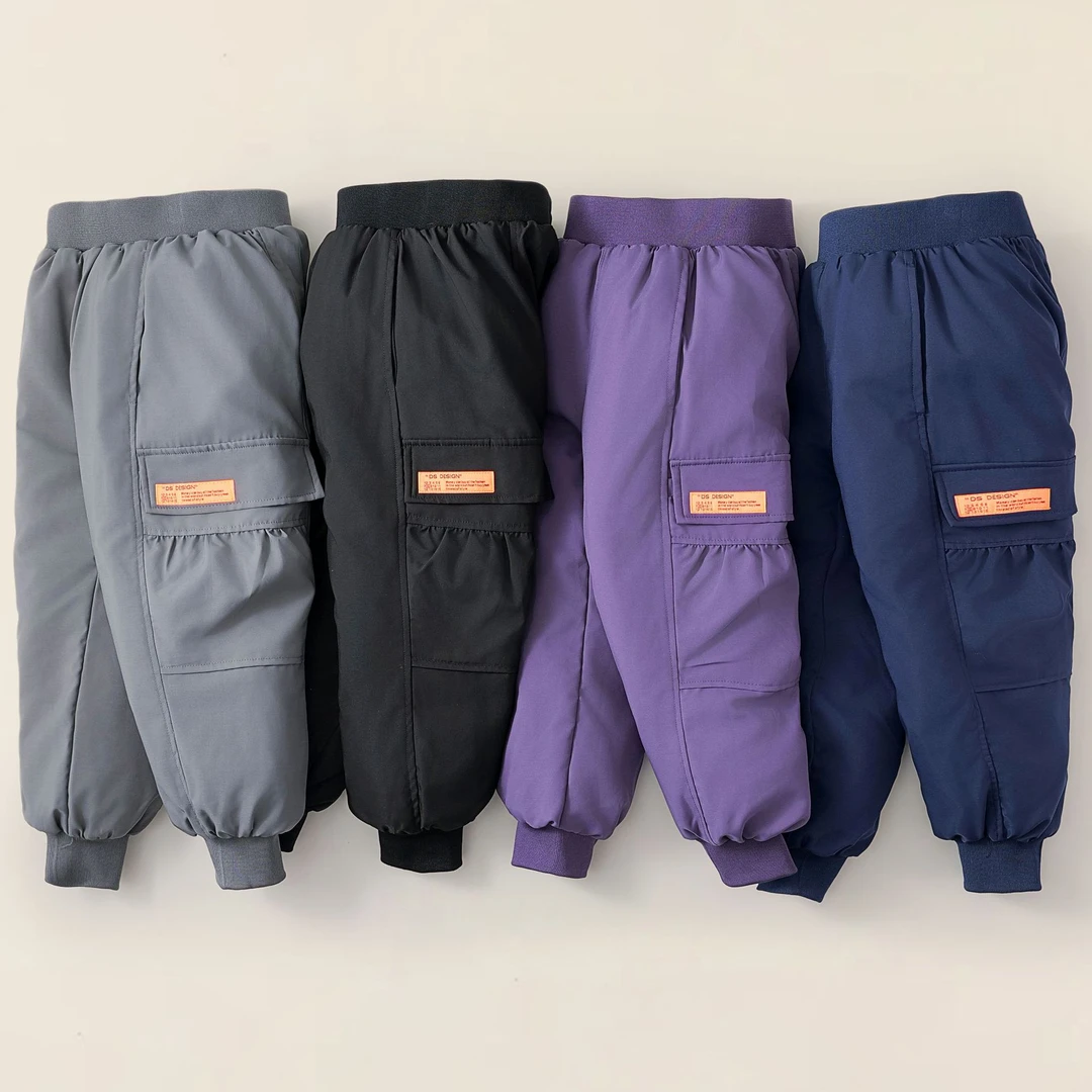 儿童羽绒裤2025纯色工装羽绒裤中大童男童女童保暖外穿加厚白鸭绒