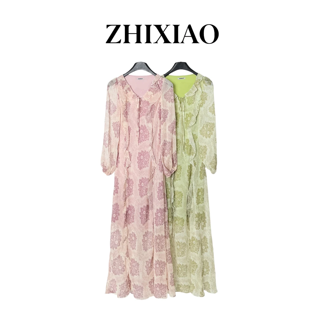 【ZHIXIAO】夏季新款：花朵长袖连衣裙25925