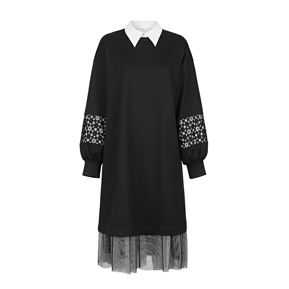 【亚美专属】圣迪奥女装气质长袖针织时尚两件套连衣裙S244Z1416