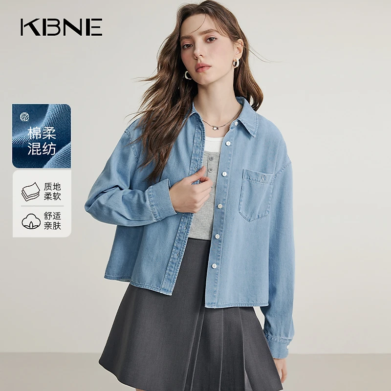 KBNE蓝色衬衫女高级感2025新款爆款洋气百搭衬衣牛仔衬衫甜美上衣