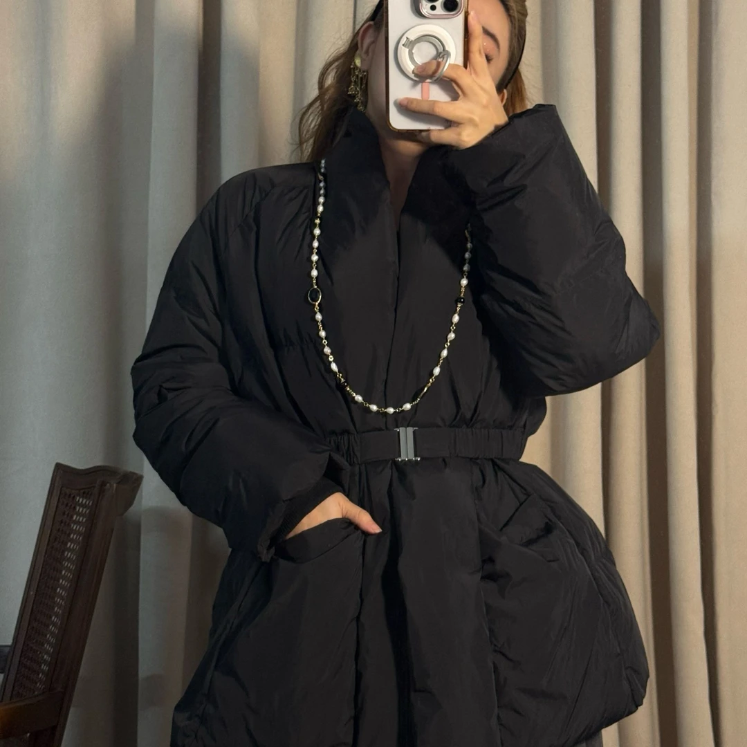 VANCY COUTUREV领腰带羽绒服时尚复古宽松加厚冬季韩版保暖