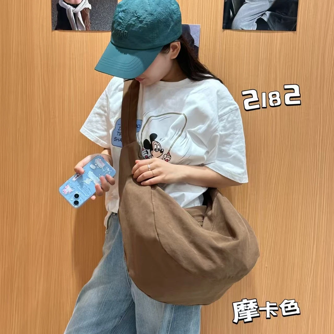 新款单肩斜挎大容量纯色帆布包包托特包简约购物袋质感复古包袋潮