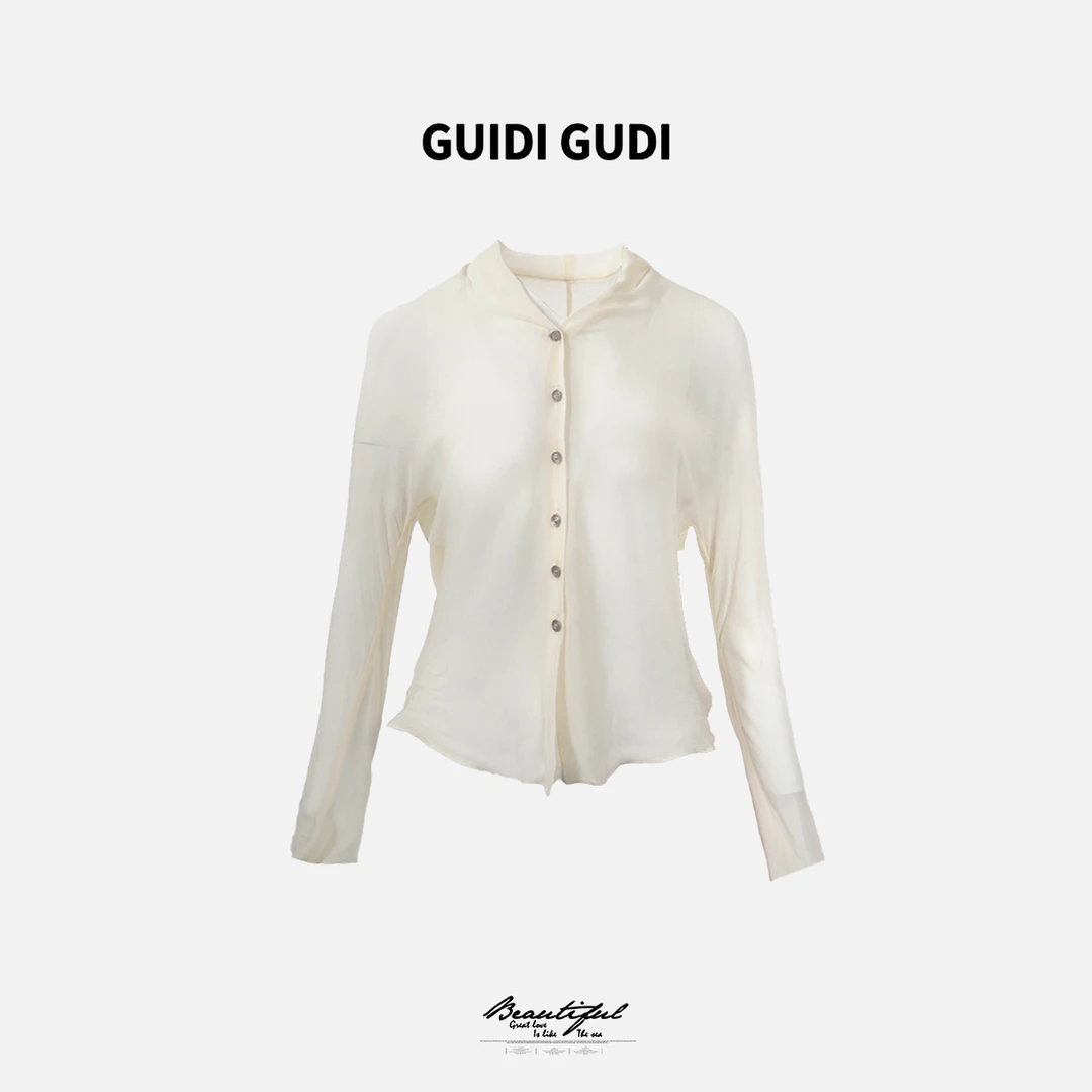 GUIDI GUDI【蓝色的梦】休闲女人味时尚长袖衬衫/黄加蓝