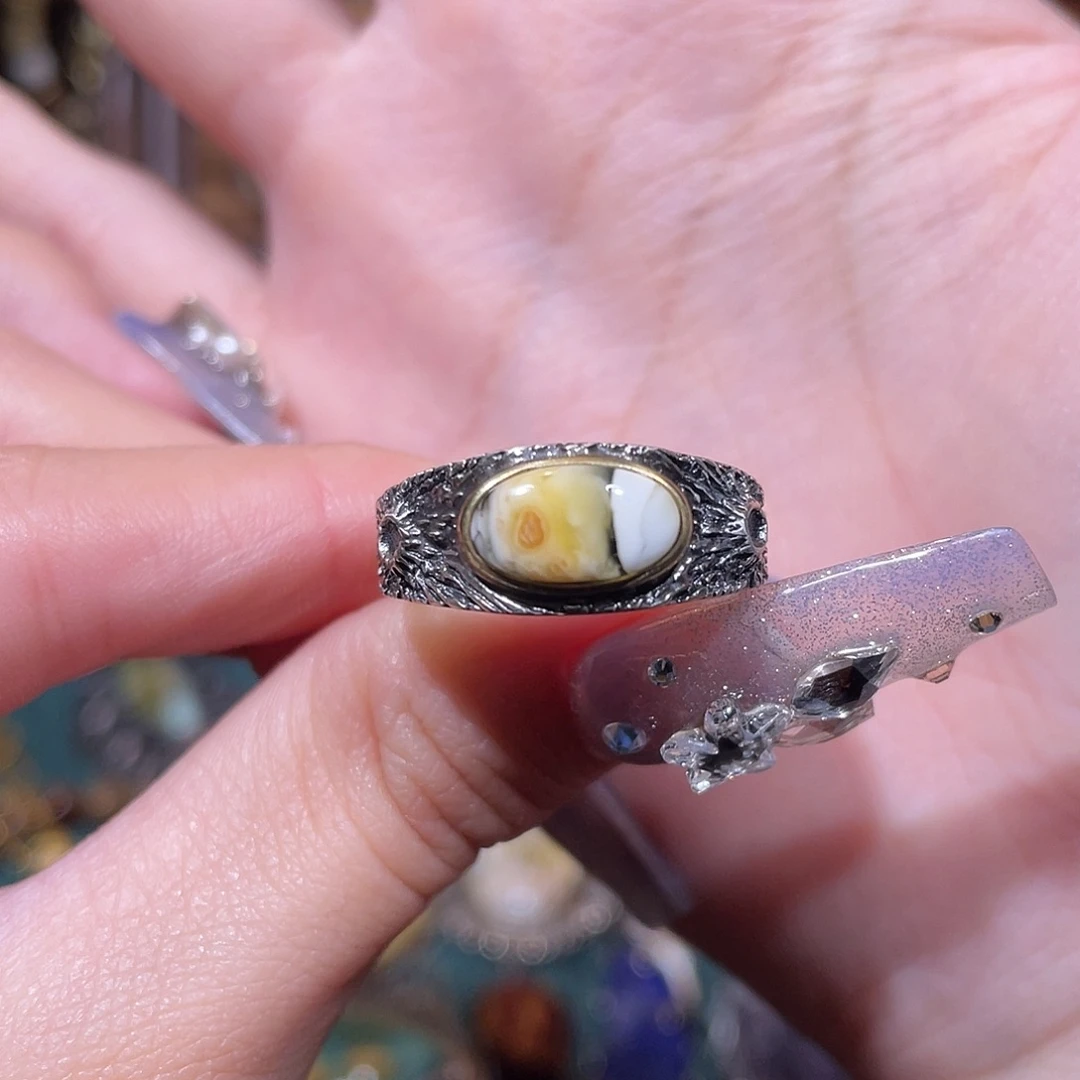 琥珀银S925镶嵌戒指