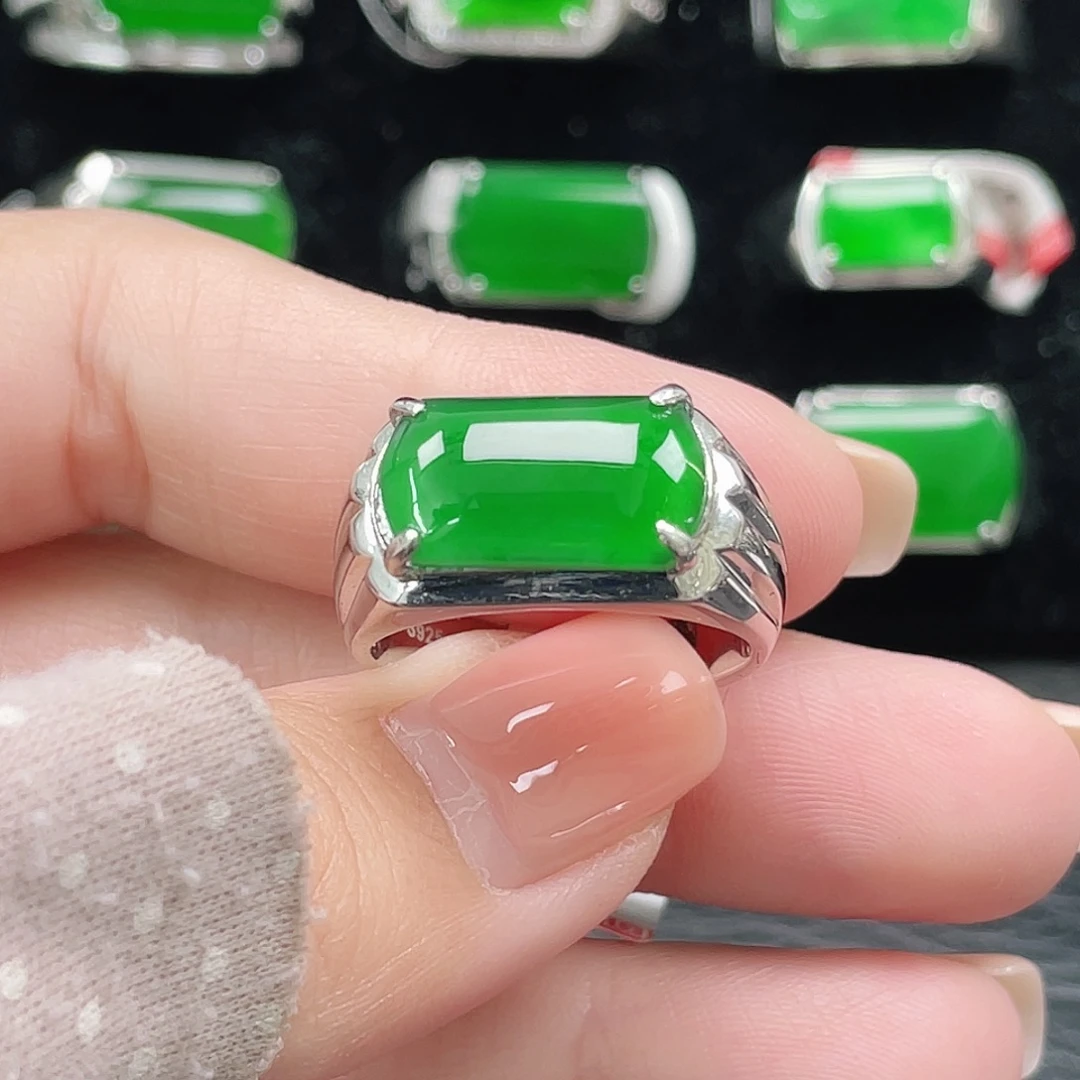 翡翠银S925镶嵌戒指天然A货翡翠没运费险3922