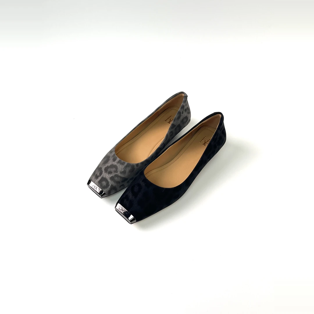 法式豹纹防踢方头低粗跟浅口单鞋女时尚一脚蹬不累脚 CY10575