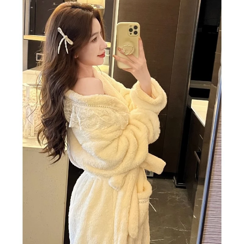 【富家千金】珊瑚绒睡衣女长袖睡袍带2025秋冬新款可外穿春季02