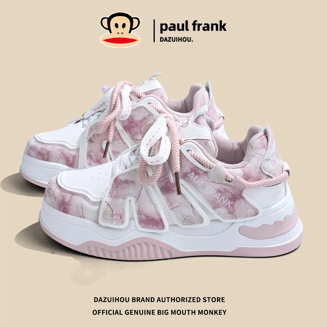 大嘴猴樱花粉女鞋国潮厚底校园风小众学生ins水墨薄款面包板鞋子