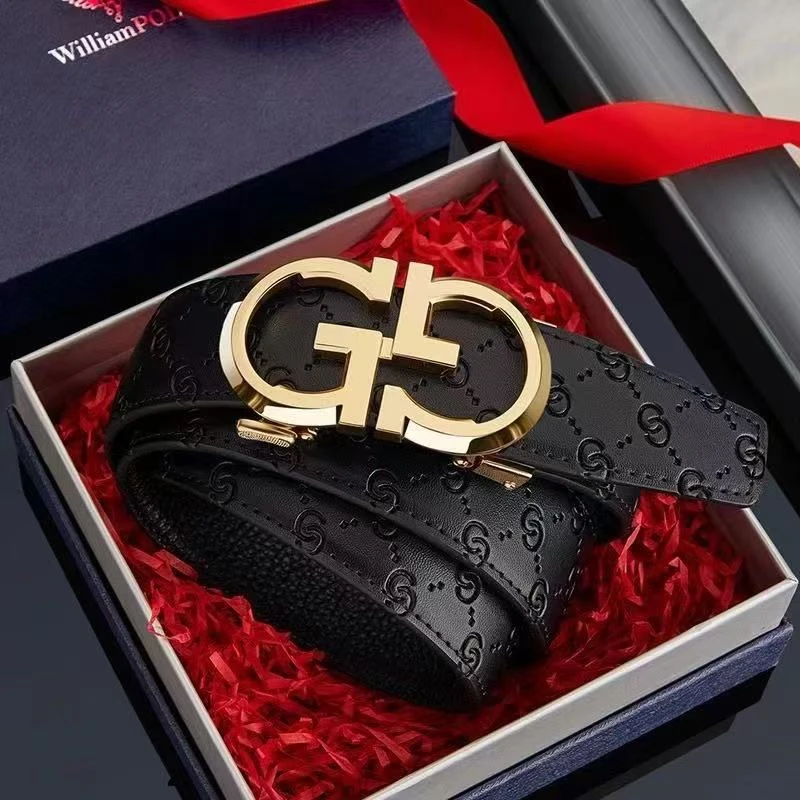 2025新款皮带男士合金字母自动扣压花商务时尚腰带休闲商务裤带