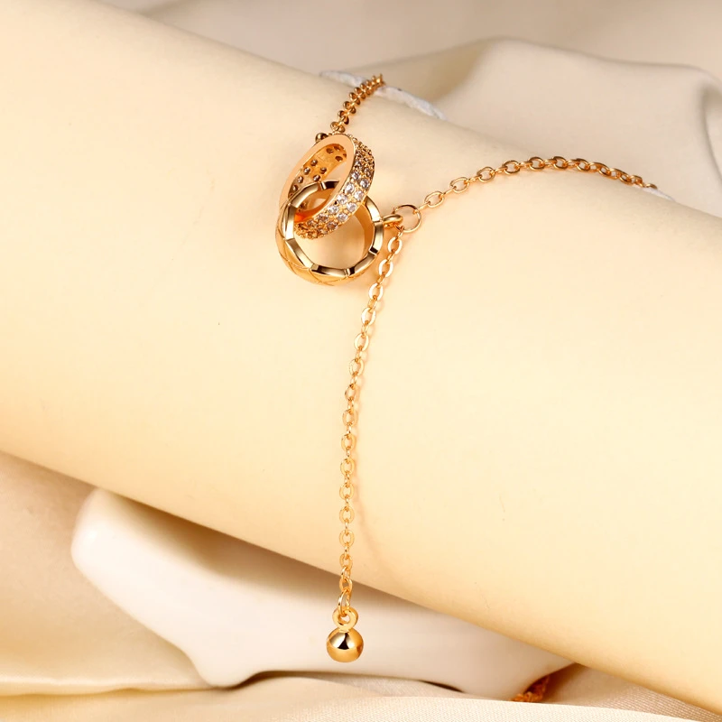 合金项链 镀K金版本CNC精工高品质时尚流苏双环项链女锁骨链