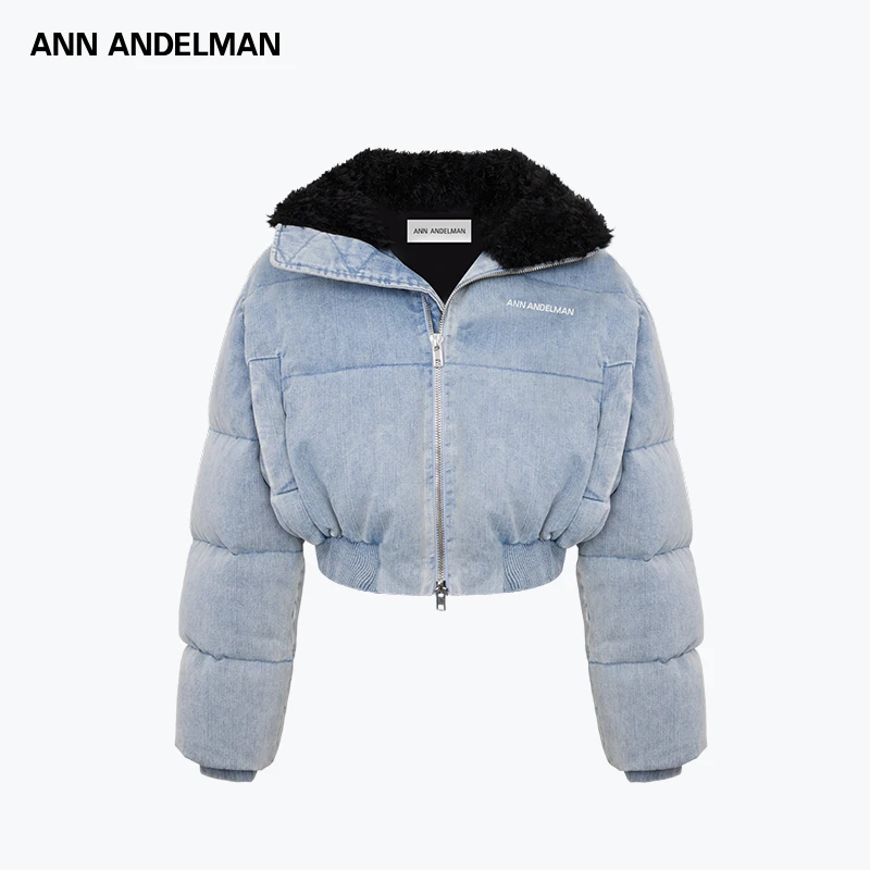 【明星同款】ANN ANDELMAN 牛仔短款羽绒外套毛领加厚设计感面包服