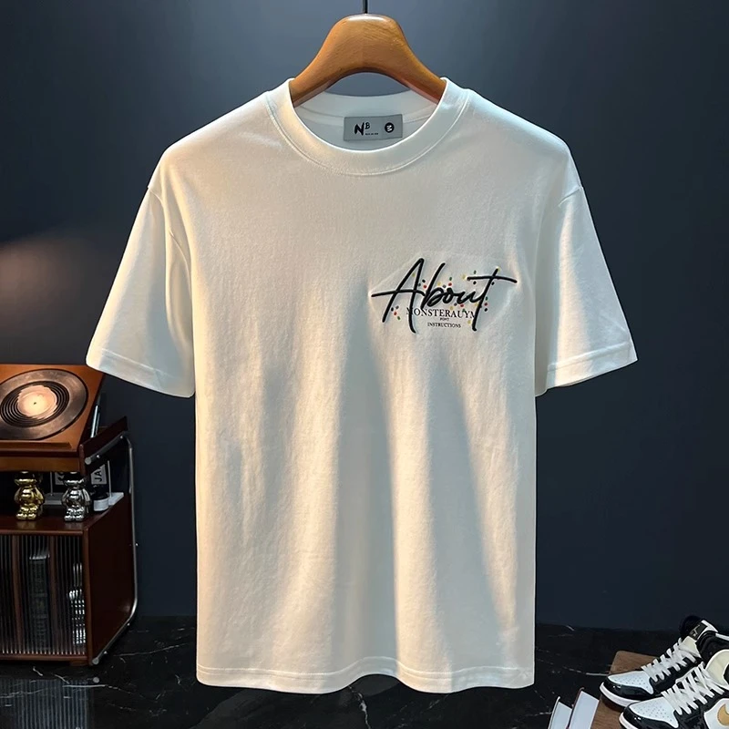 LEIGHZ/雷茨印花短袖t恤男士潮牌美式高街宽松刺绣情侣体恤上衣男